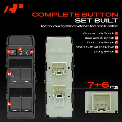 Front Left Power Master Window Switch for Ram Dakota, Jeep Compass (2011) - 4602780AA, 4602780AB, 4602780AC, 4602780AD, 901-459, 901459