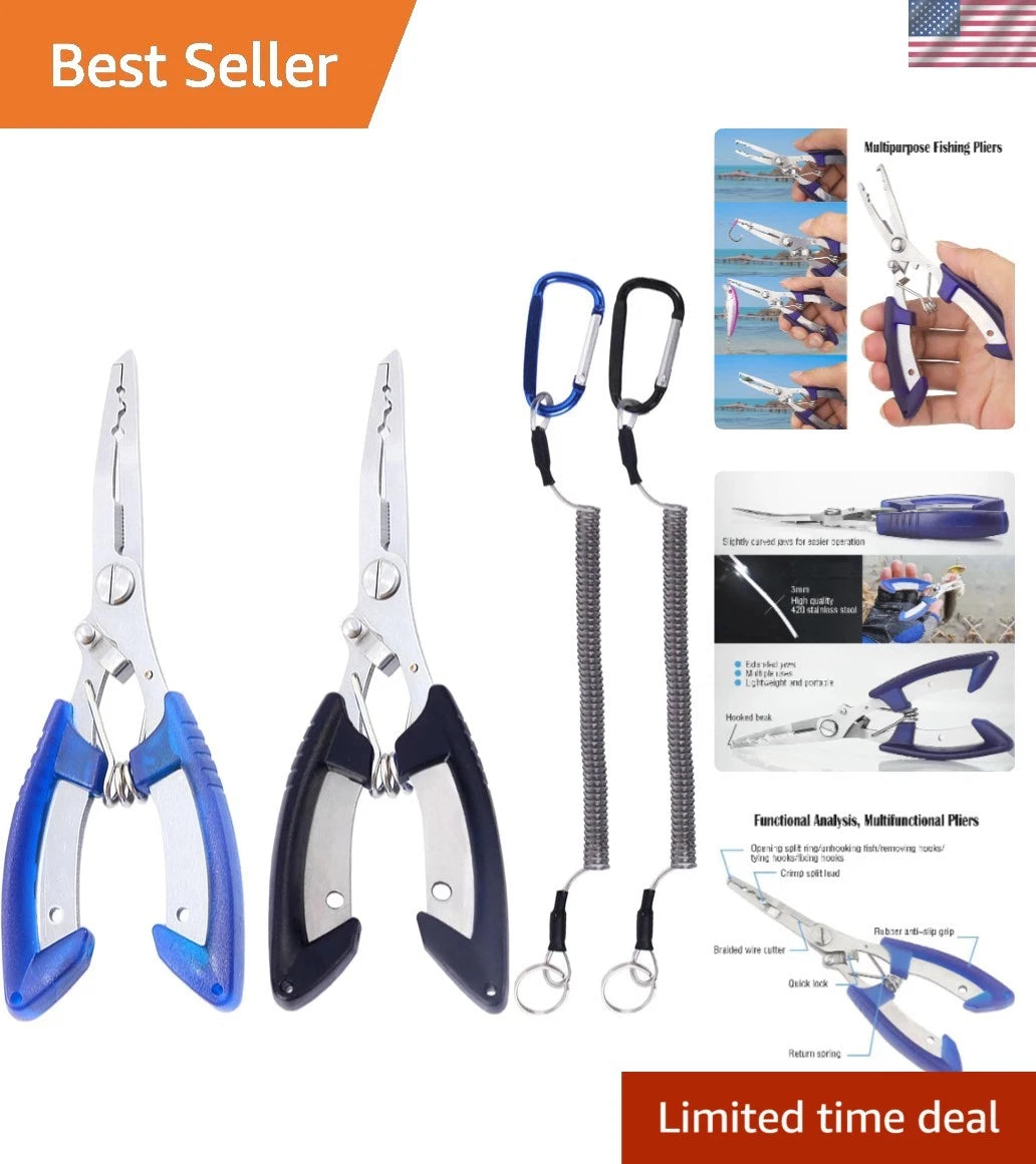 Multi-Functional Fishing Pliers with Safety Lanyards - Corrosion-Resistant