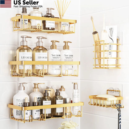 5 Pack Shower Caddy Organizer Rack Shelf - Gold