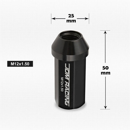 20Pc M12X1.5 Black JDM Closed End Aluminum Wheel Lug Nuts + Extension 25mmx50mm