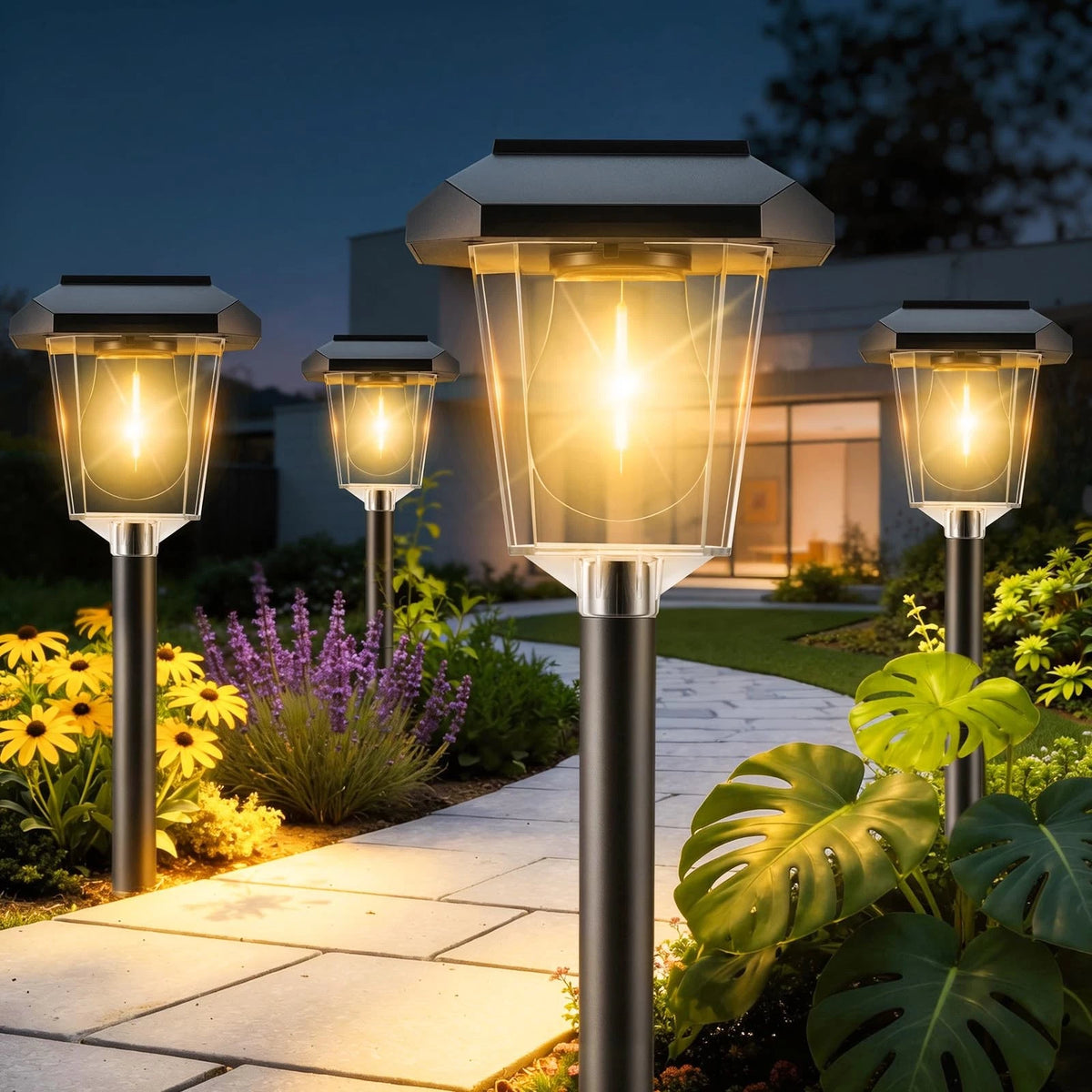 16-Pack Solar Pathway Lights for Outdoor Use - Warm White LED Waterproof