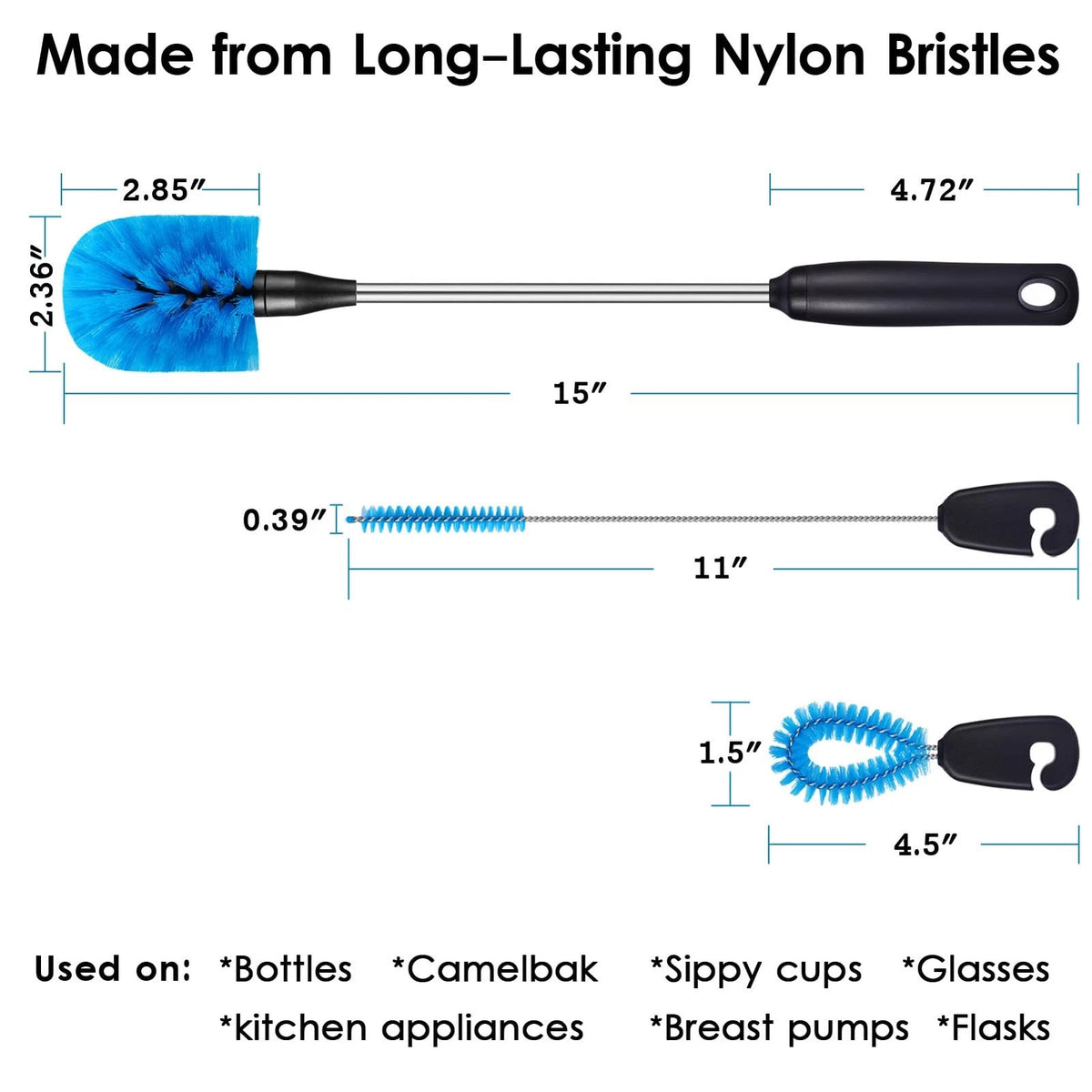 3X Stainless Steel Bottle Brush and Straw Cleaning Set