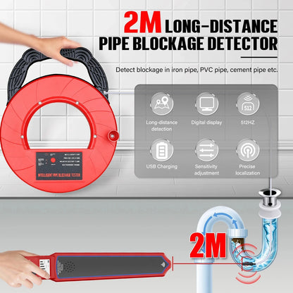 Pipe Blockage Detector Locator 100ft Waterproof for PVC Plastic Metal
