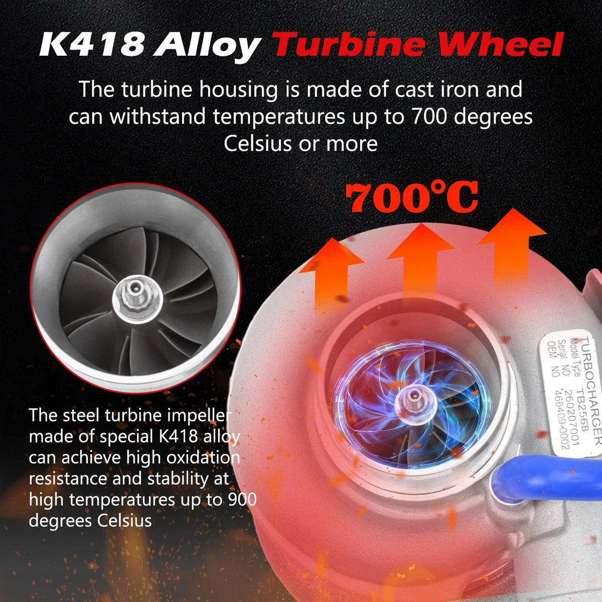 Turbo Charger TB2568 for Isuzu NPR (1995–1998) 3.9L 4BD2 94052836 94052838