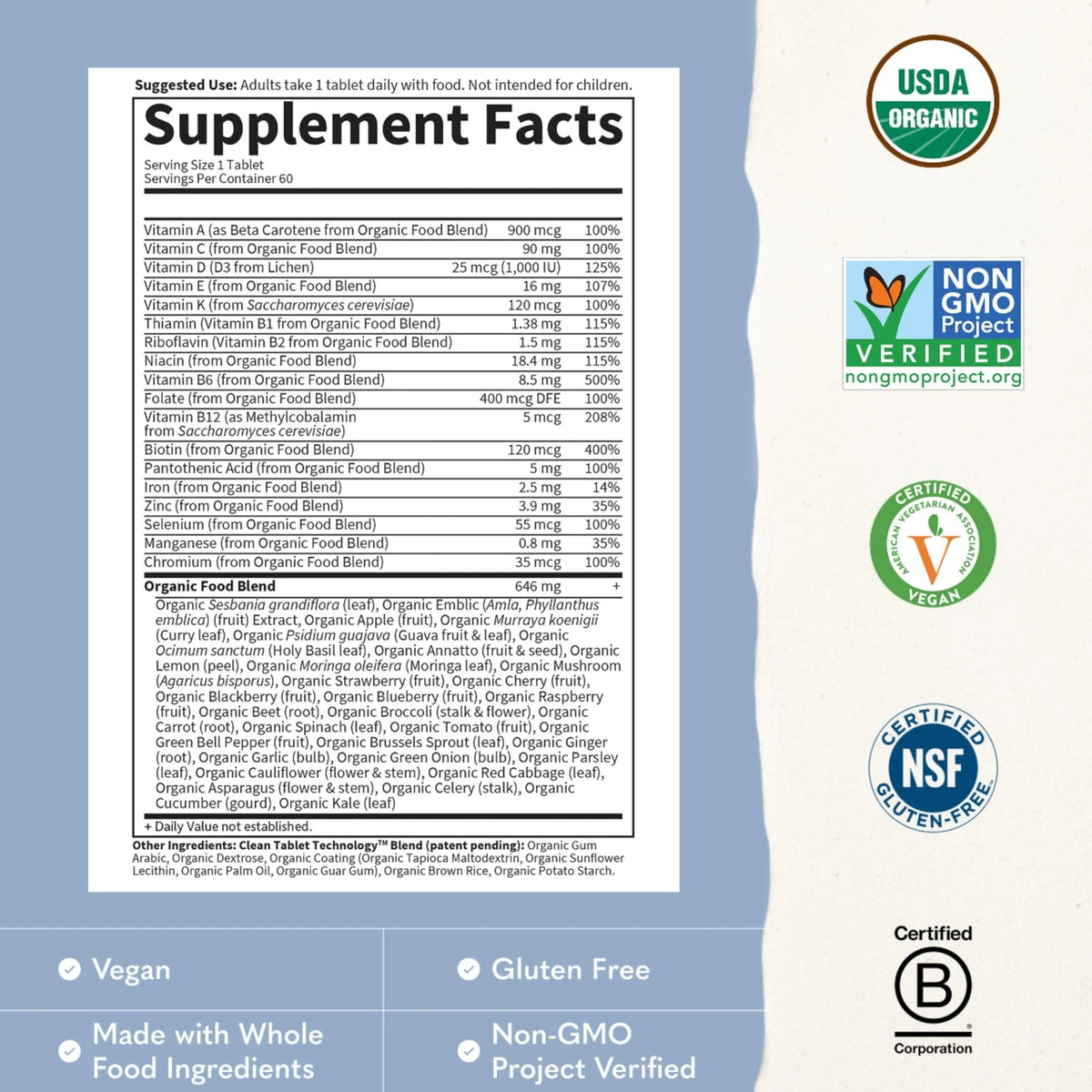 Garden of Life Once Daily Whole Food Multivitamin 60 Count (Pack 1)