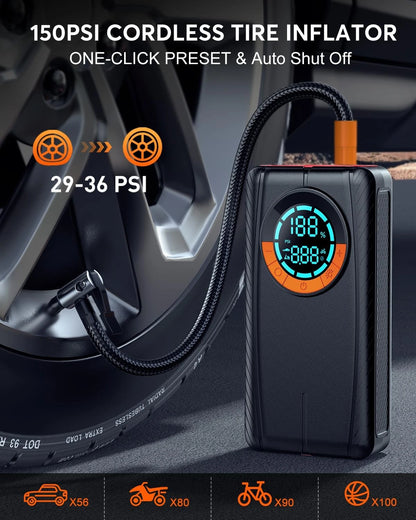 Portable Car Jump Starter with Air Compressor & LED Light for Universal Use
