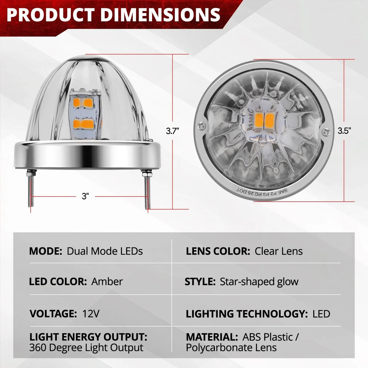 Set of 4 Chrome Clear & Red LED Side Marker Lights for
