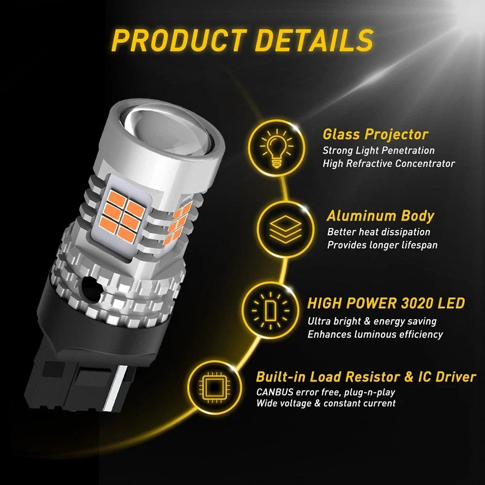 2X AUXITO LED Signal Turn Light Bulbs 7440 7443 W21W 7441 Amber for Vehicles