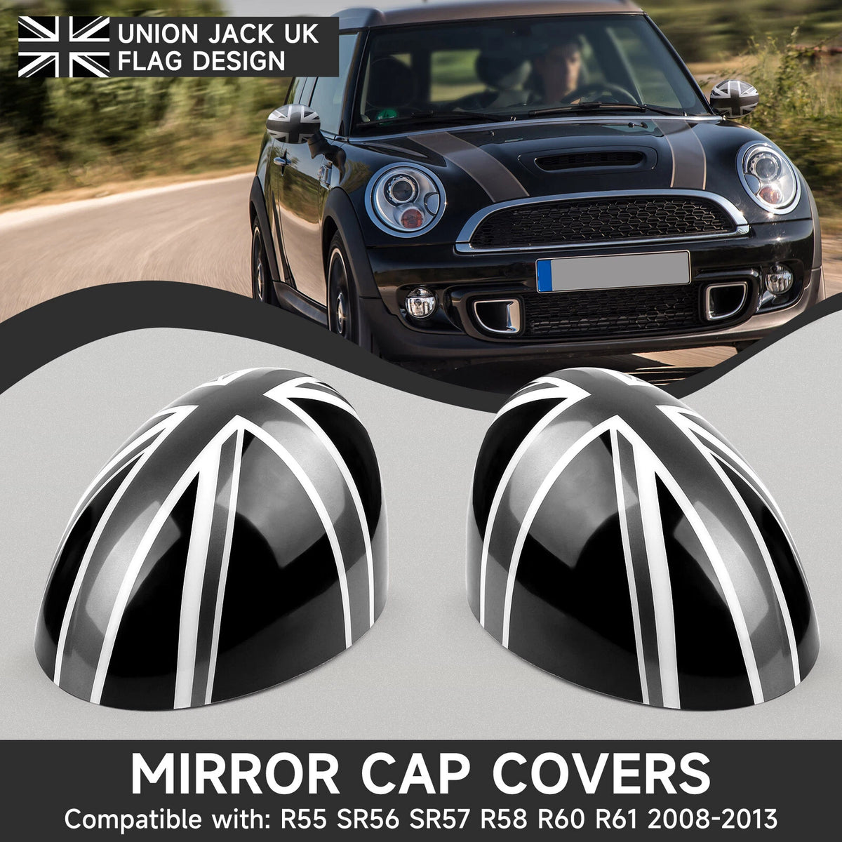 Mirror Covers for MINI Cooper R55 R56 R57 R58 R59 R60 R61 (C103-021-BLK-GRY)