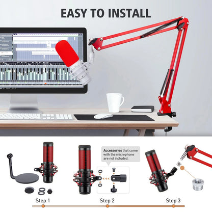 Red Boom Arm with Pop Filter for HyperX QuadCast (12 cm x 40 x 5 cm)
