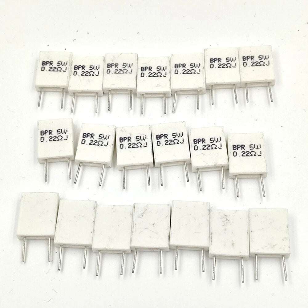 20pcs 5W Wirewound Non-Inductive Cement Resistor 0.22R for Universal Use