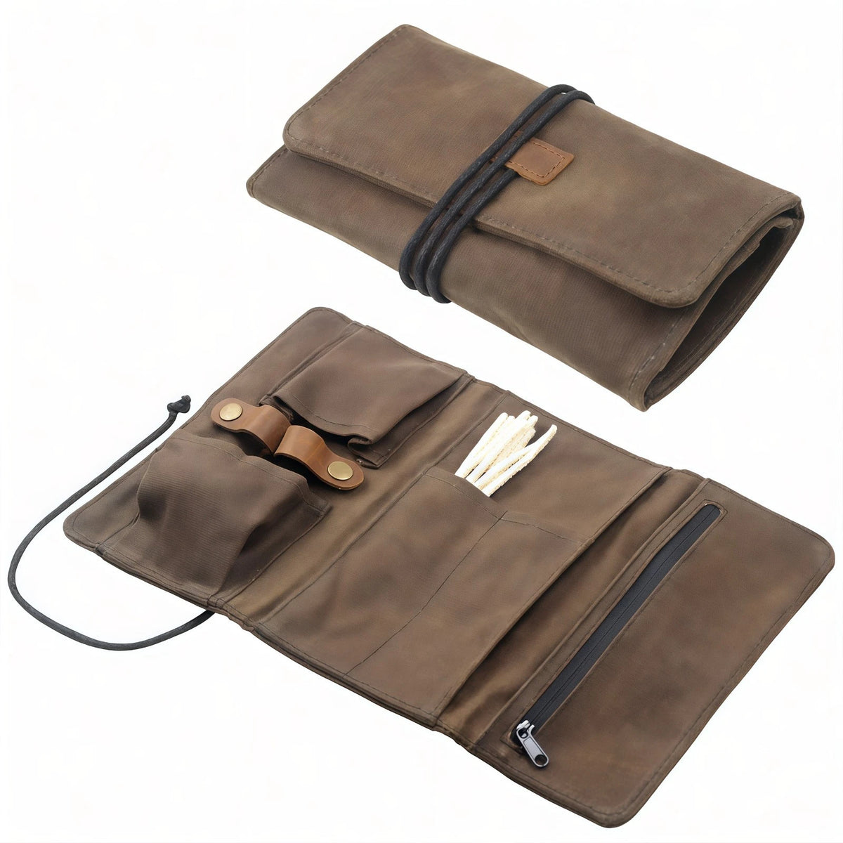 Waxed Canvas Tobacco Smoking Pipe Pouch with Leather Stand