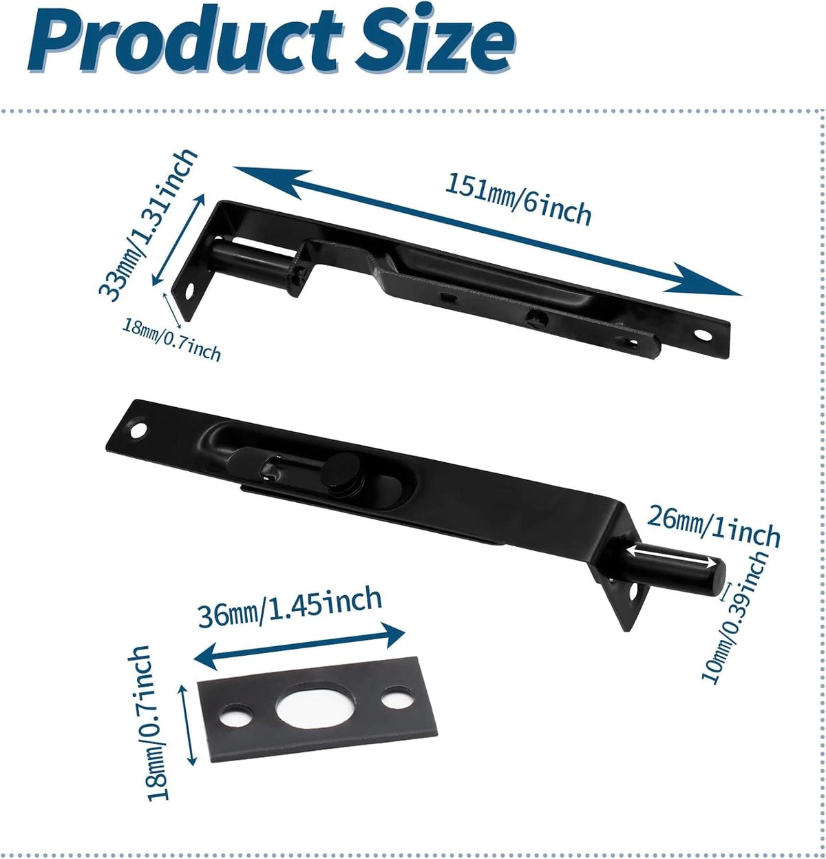 2Pcs 6 Inch French Door Lock for Flush Mount (Style A) - Black