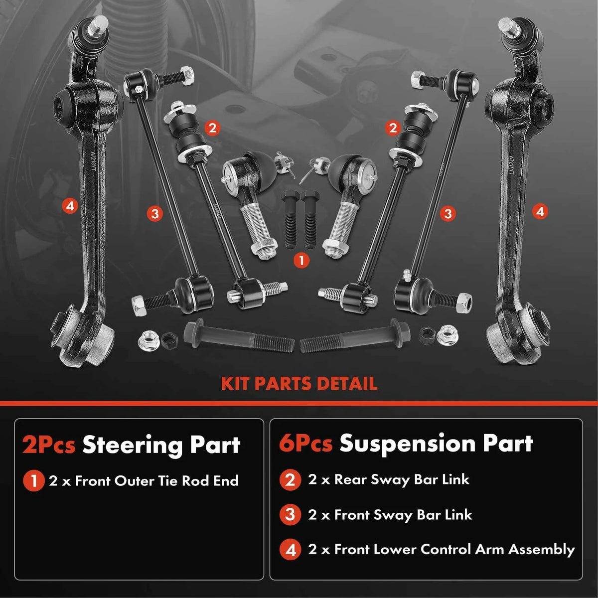 Set of 8 Control Arm Ball Joints for Chrysler Eagle