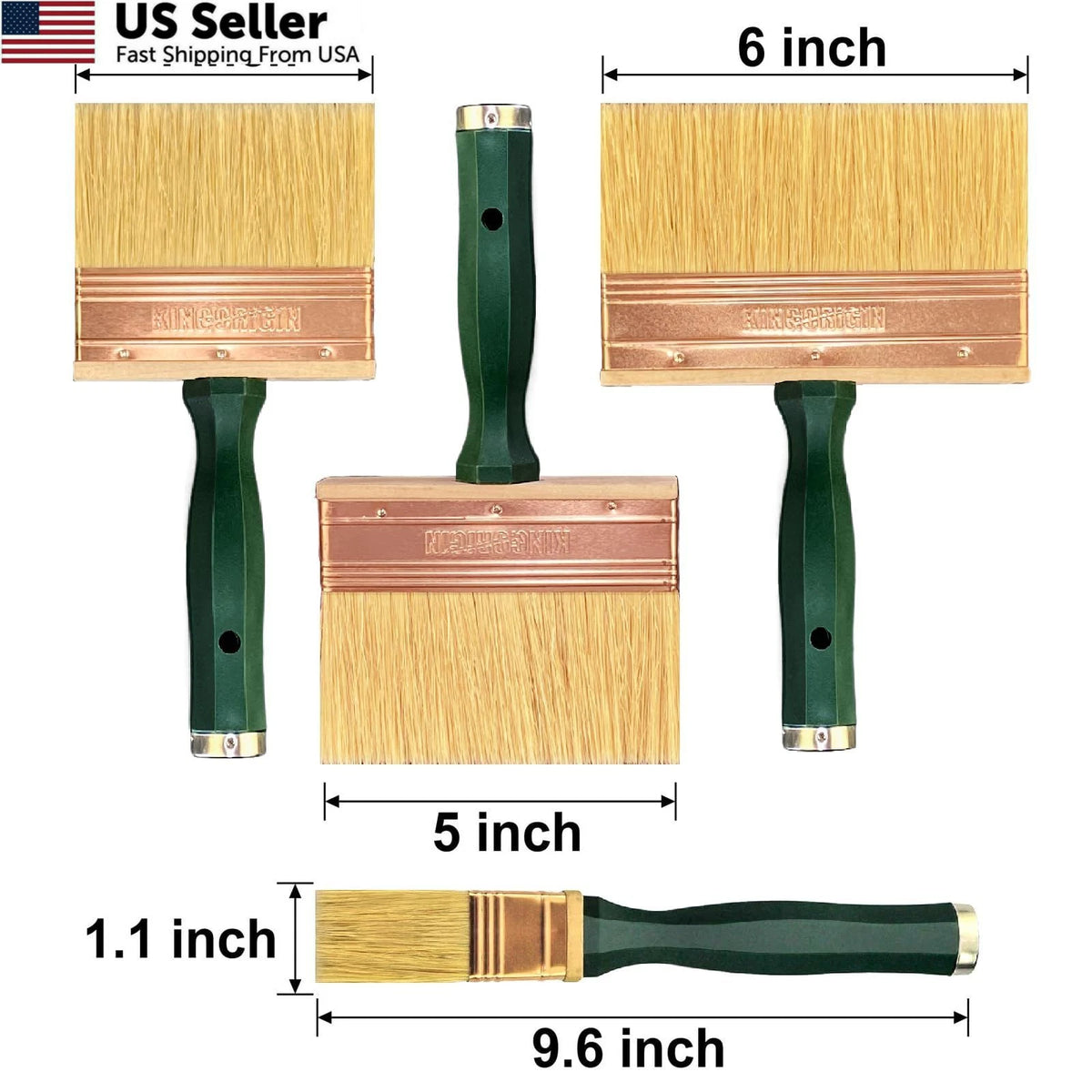 3X Deck Stain Brush Set for Automotive Detailing (4", 5", 6")