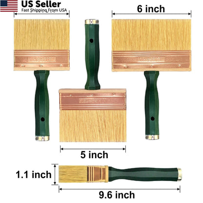 3X Deck Stain Brush Set for Automotive Detailing (4", 5", 6")