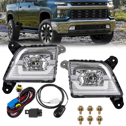 2X Front LED Fog Lights with Switch & Wiring Kit for Chevy Silverado (2019–2023)