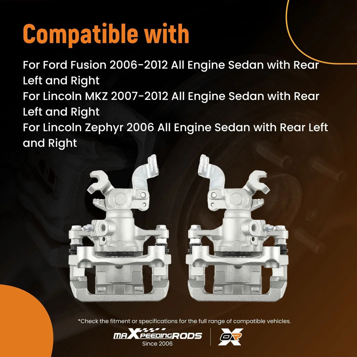 Set of 2 Rear Brake Calipers with Bracket for Ford Fusion (2006–2012)