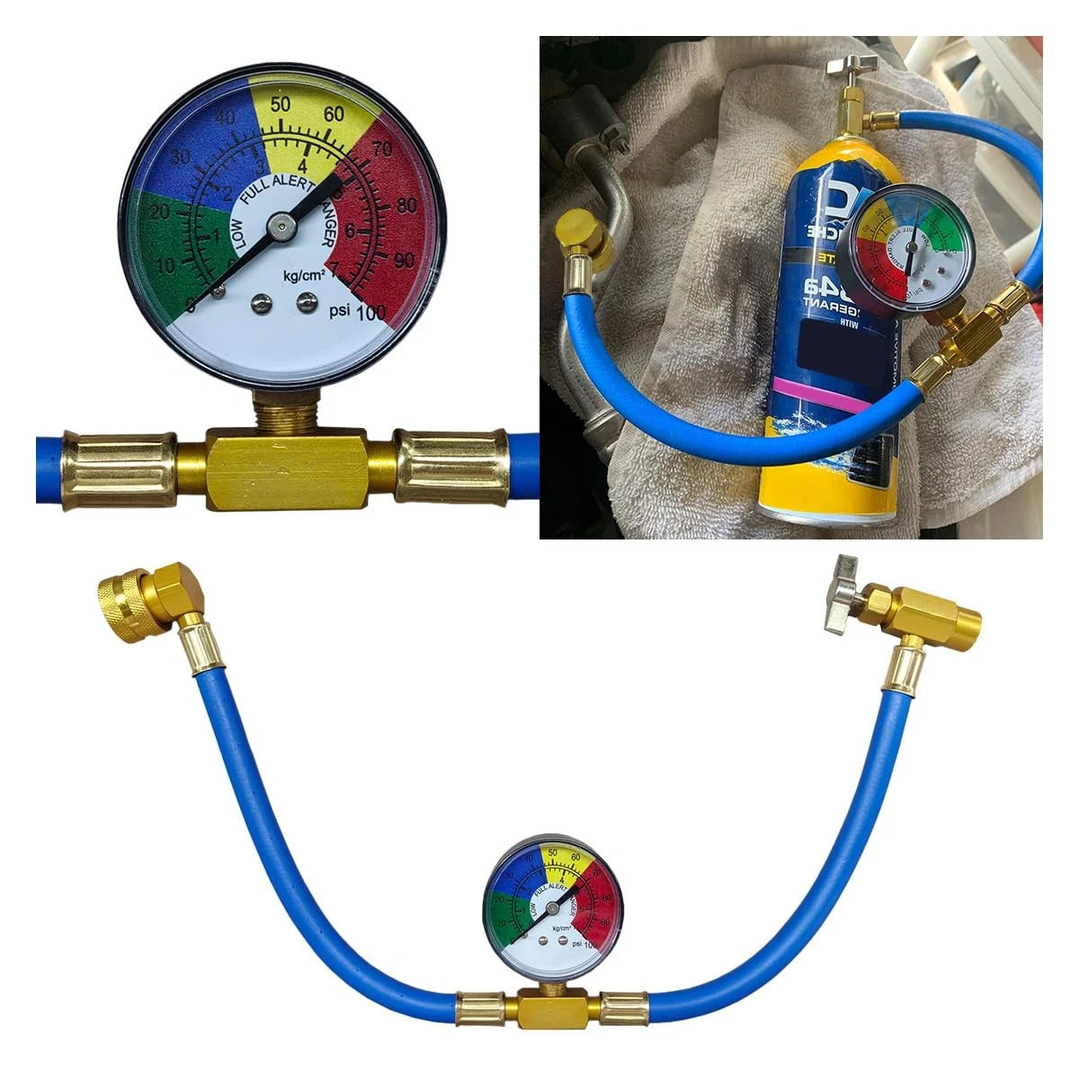 R134A Car AC Refrigerant Charge Hose Kit with Gauge (19 Inch)