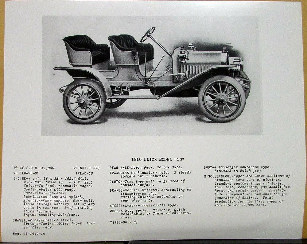 Photo Data Card for 1910 Buick Model 10 Tourabout