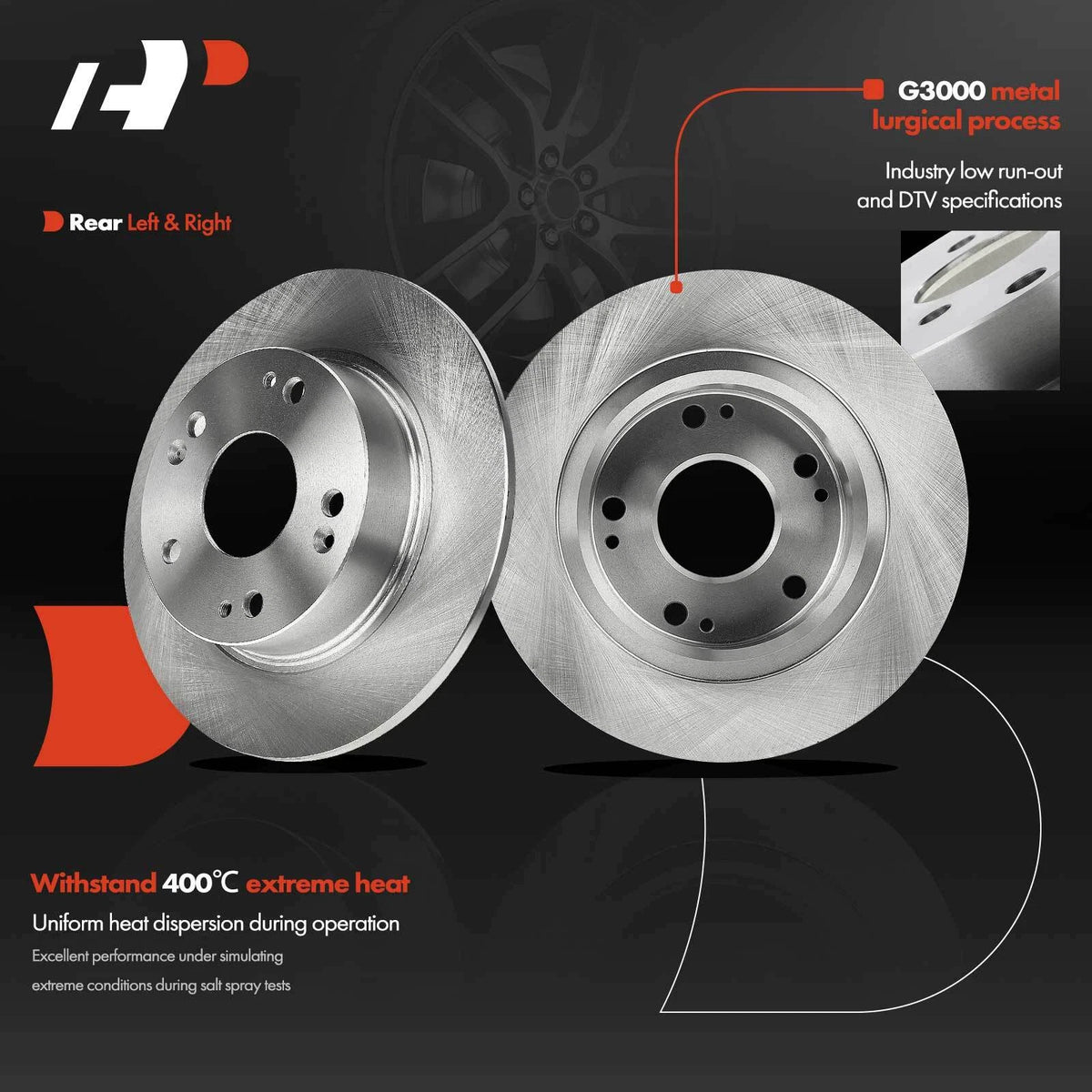 Set of 2 Front & Rear Disc Brake Rotors for Honda Accord (2003–2006) R-31257, R-31315