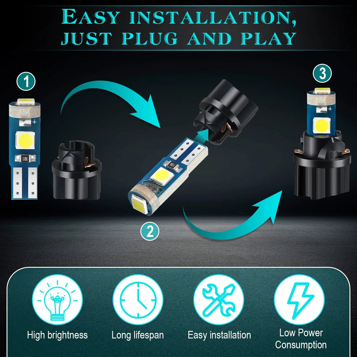 Set of 40 LED Bulbs with Sockets for Automotive (Non Polarity, White)