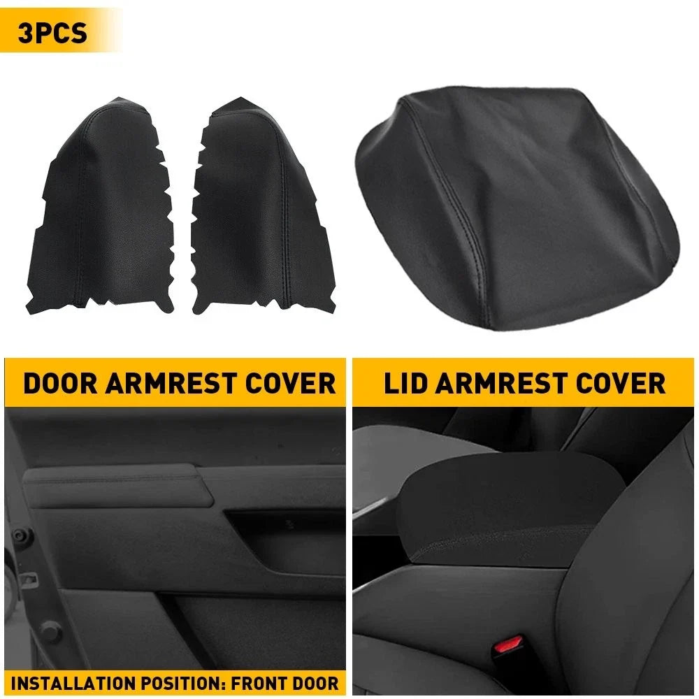Center Console & Front Door Armrest Cover Black Leather for Honda Pilot (2009–2015)