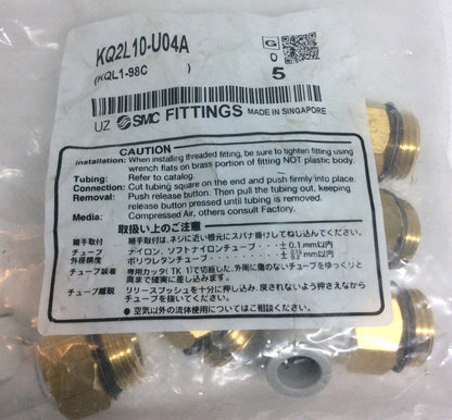 5PK SMC KQ2L10-U04A 1/2" 10mm Male Tube Elbow Fitting