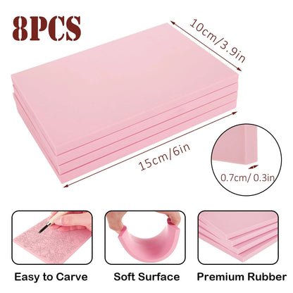 8PCS Linoleum Carving Blocks for 6 x 4 Inch Cars (Pink)
