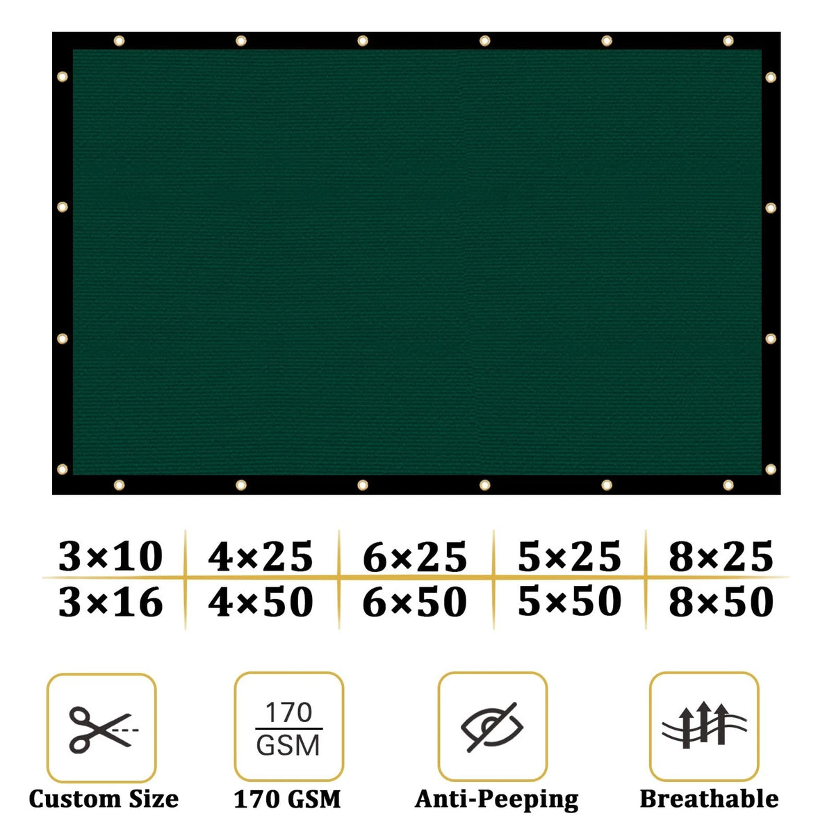 4x50 Heavy Duty Privacy Screen for Outdoor Use - Green 170 GSM HDPE Mesh