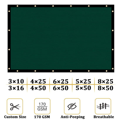 4x50 Heavy Duty Privacy Screen for Outdoor Use - Green 170 GSM HDPE Mesh