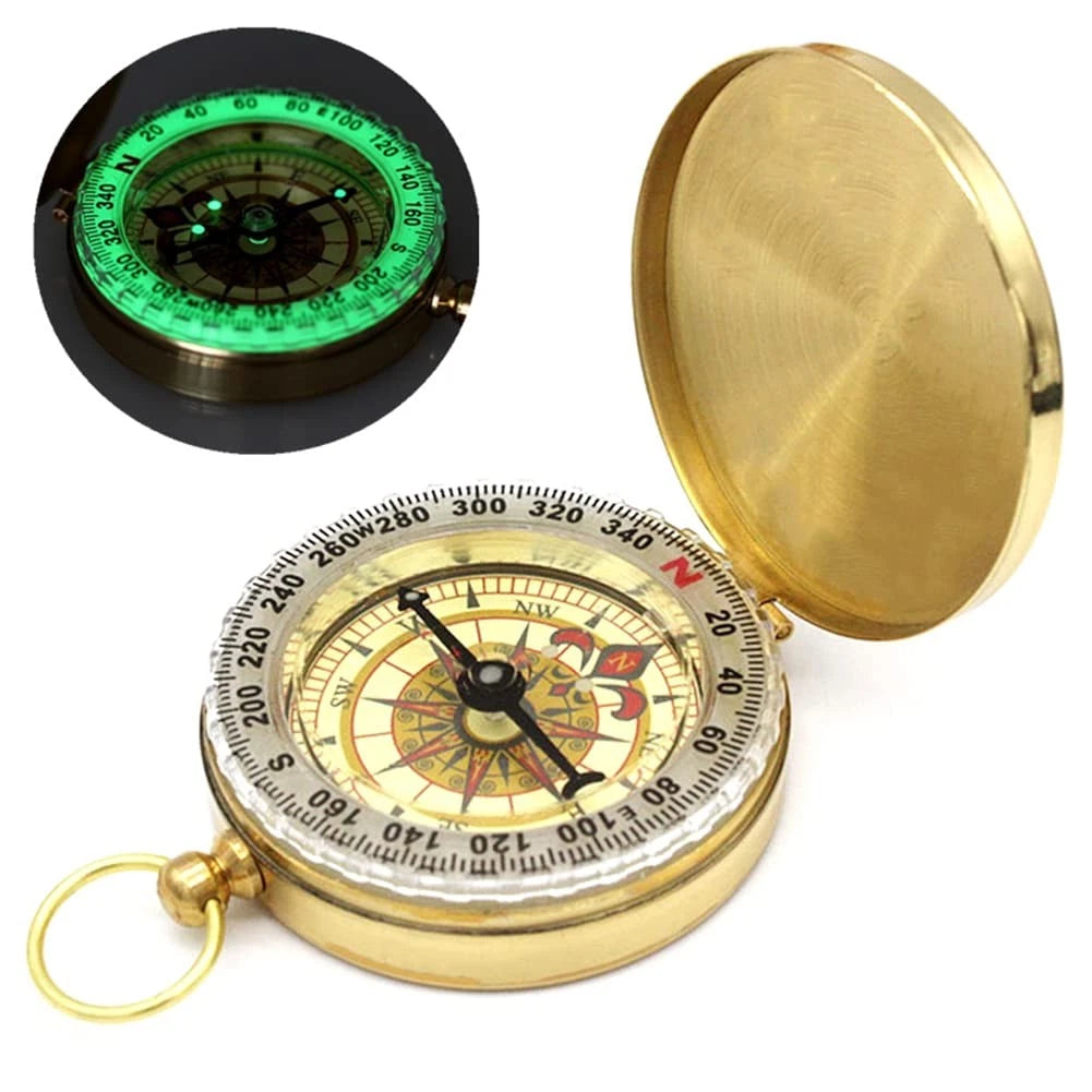 Camping Survival Compass for Hiking (Small Golden Pocket)