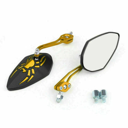 Set of 2 Universal 8mm 10mm Motorcycle Rear View Side Mirrors Gold M529-A107-Gold