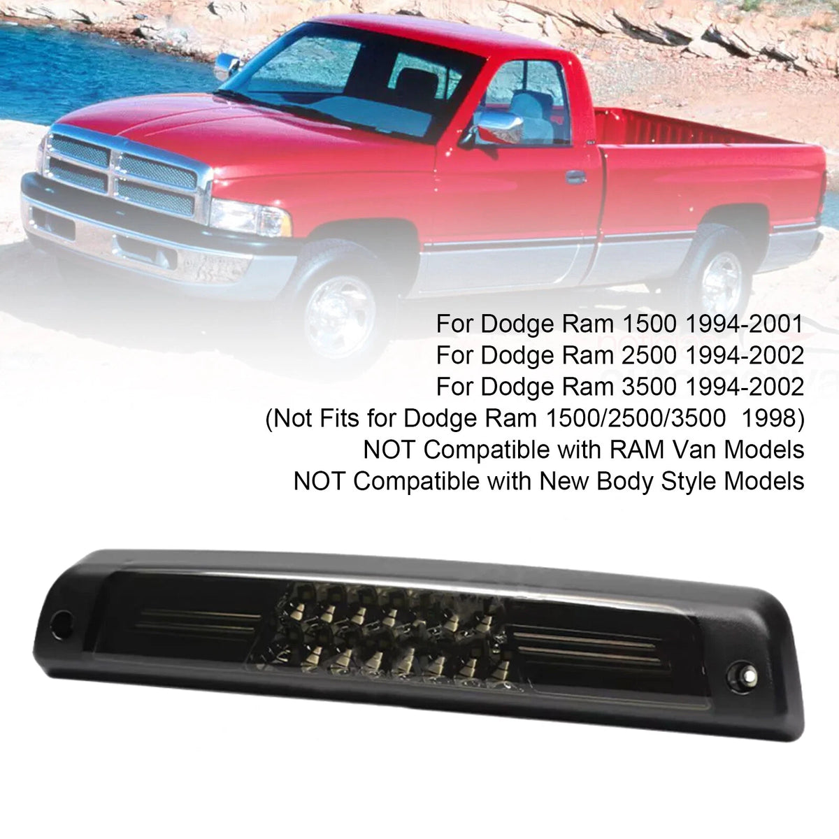 Brake Light Tail Cargo Lamp for Dodge Ram 1500 2500 3500 (1994–2001) 55077263AA, 55077263AB