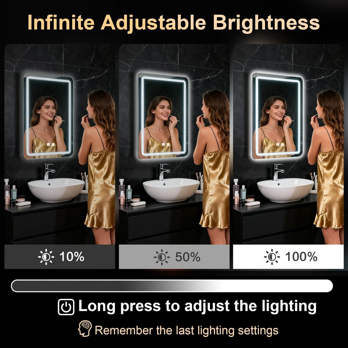 LED Bathroom Mirror 16 x 24 Inch, 3 Light Modes (Touch Control)