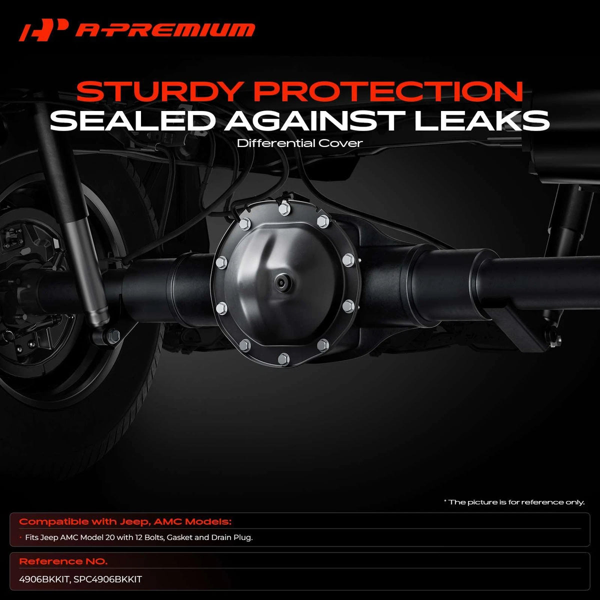 A-Premium Rear Differential Cover with Gasket & Drain Plug for Jeep AMC Model 20 (SPC4906BKKIT, 4906BKKIT)