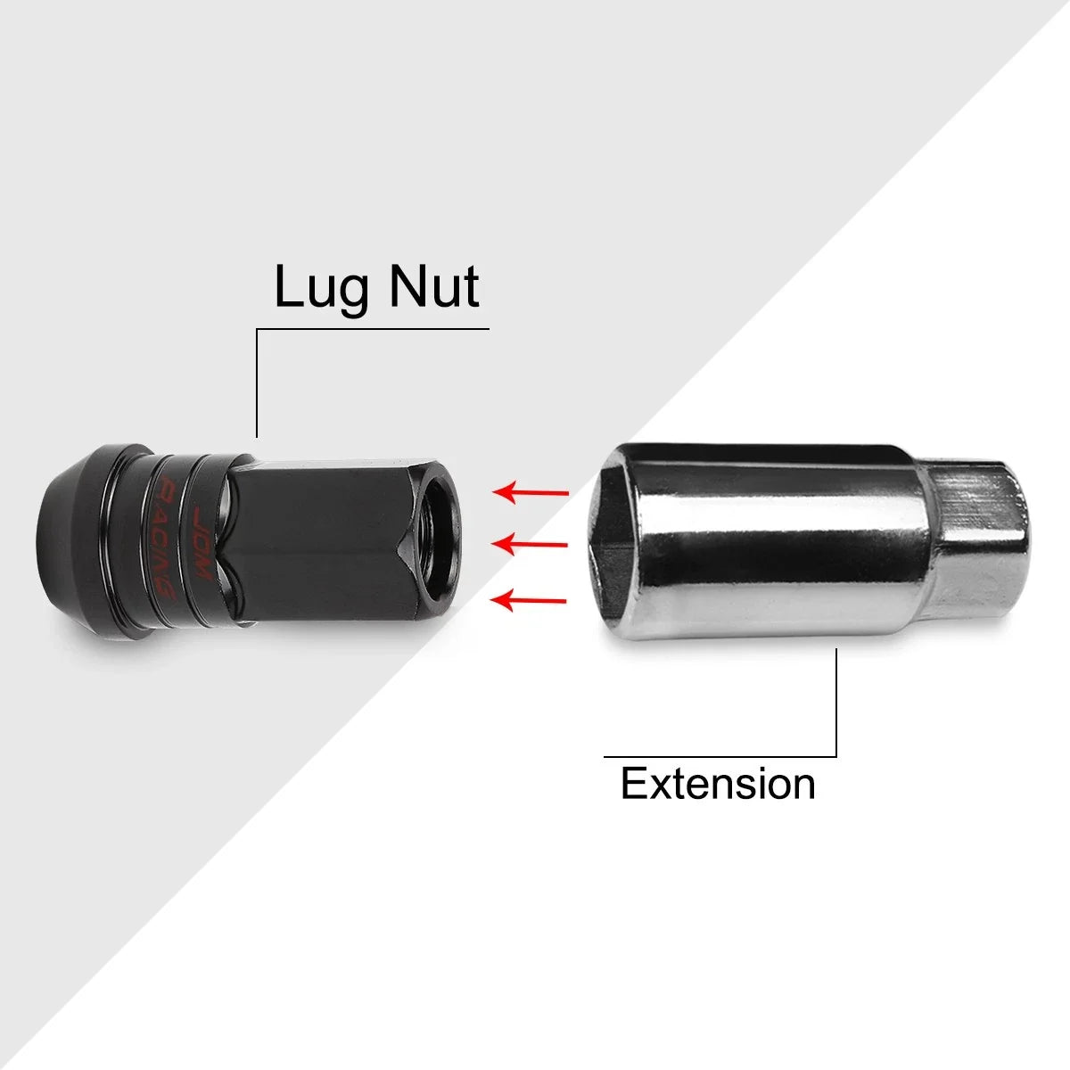 Set of 20 M12X1.25 Black JDM Open End Lug Nuts with Spline Locks and Key