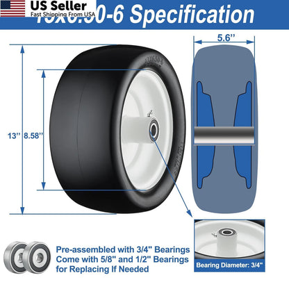 Set of 2 Flat Free Lawn Mower Tires 13x6.50-6