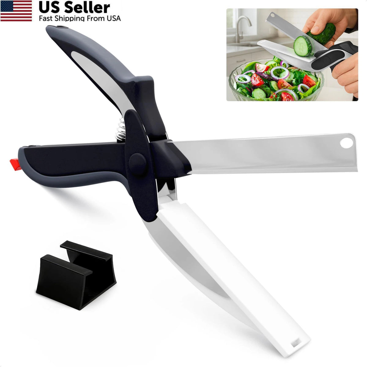 2 in 1 Kitchen Scissors for Food - Stainless Steel 9.5" Medium, Grey, White