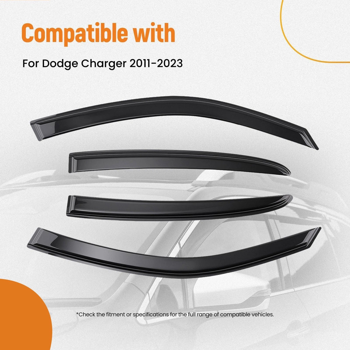 4PC Window Visor Rain Guard Wind Deflectors for Dodge Charger (2011–2023)
