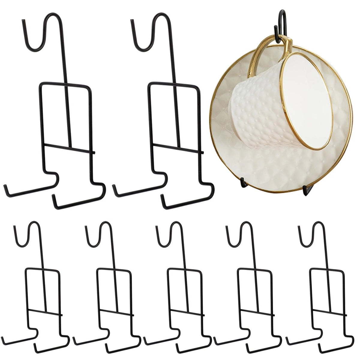 8 Pack Metal Tea Cup and Saucer Display Stand Holder for Black