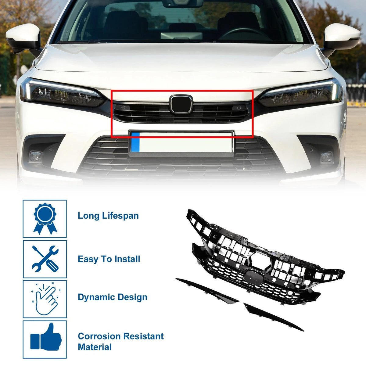 Front Hood Bumper Grille for Honda Civic (2016–2021) Type-R Style