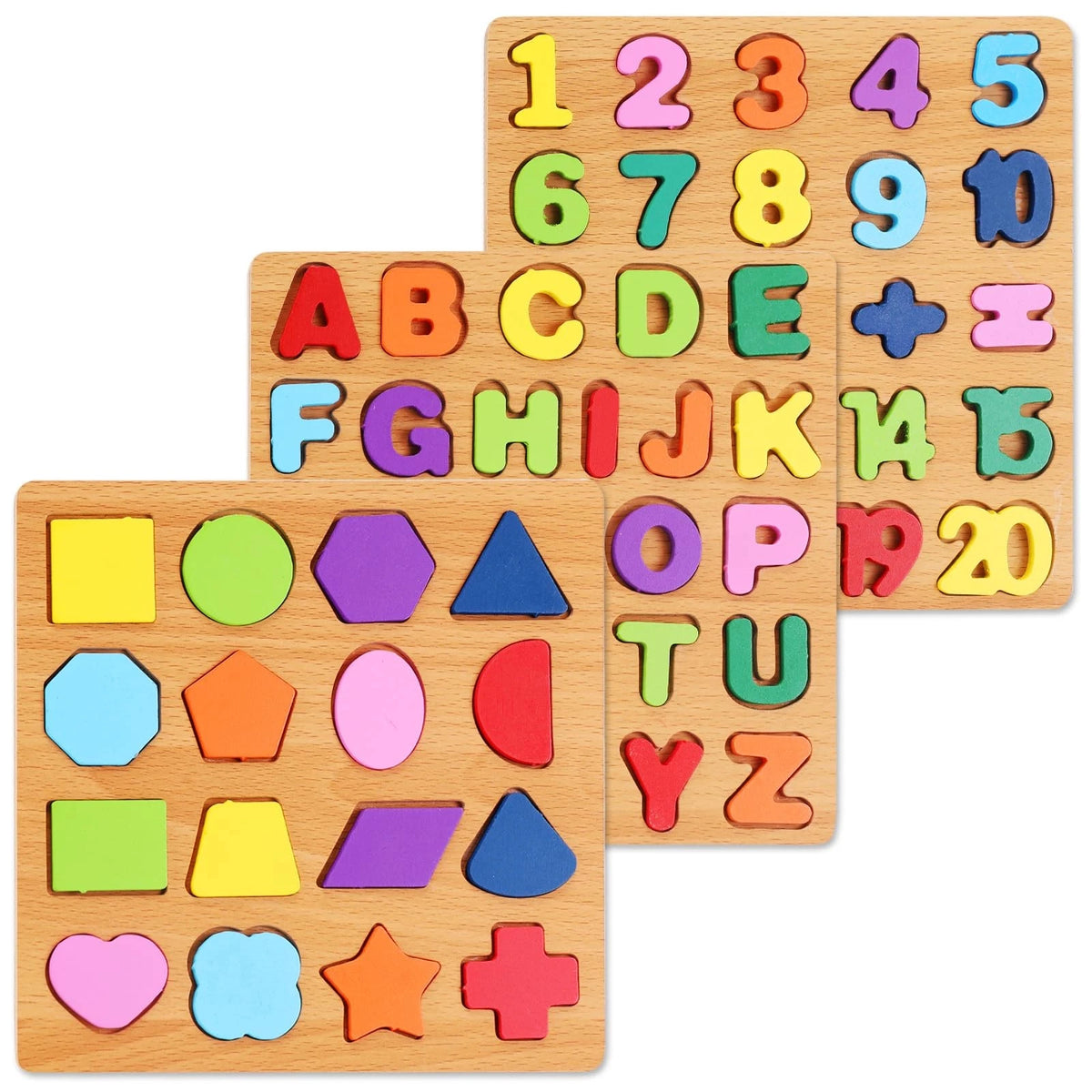 Pack of 3 Alphabet Wooden Puzzles for Toddlers 3-5