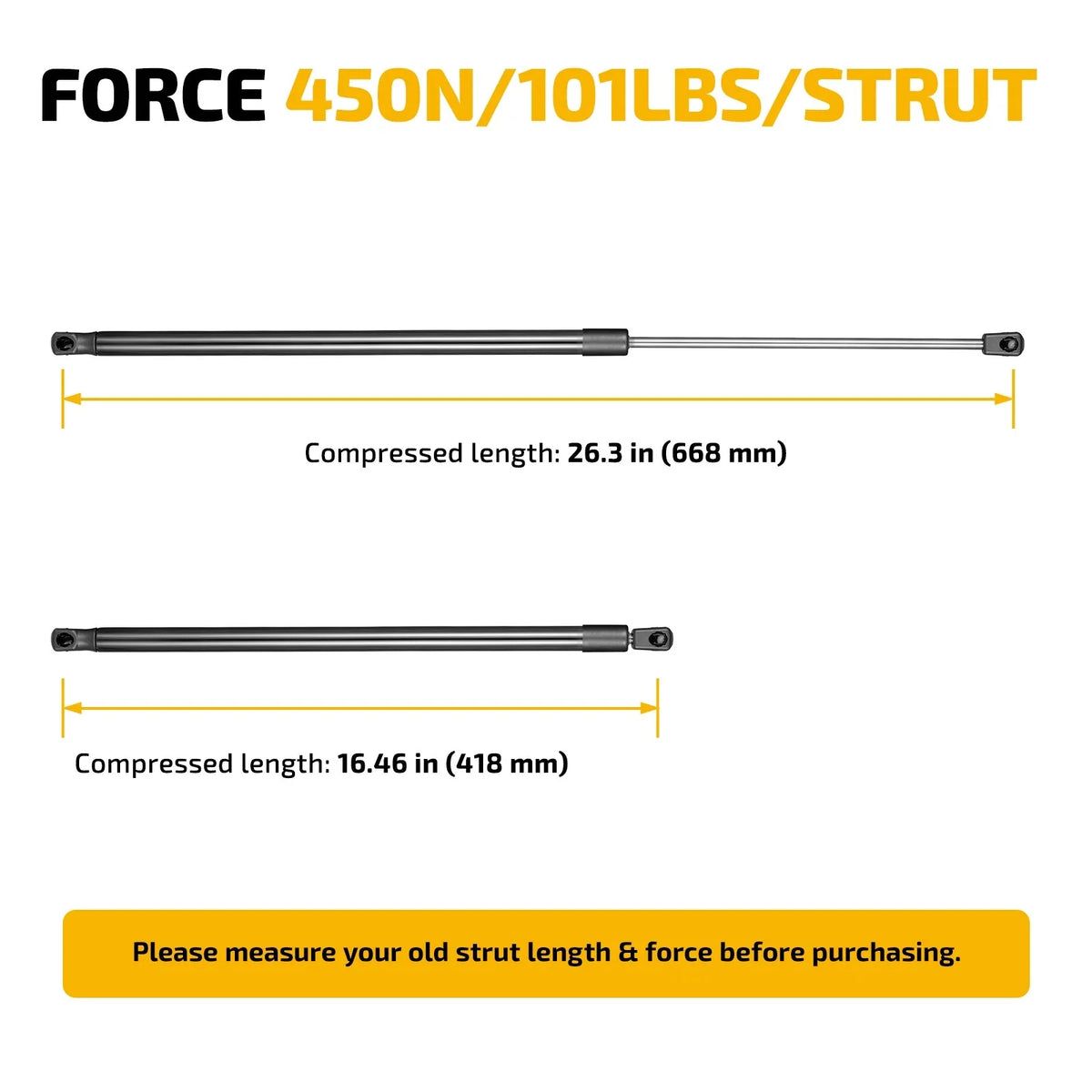 Set of 2 Lift Supports for Ford Ranger (2011) 26.3 Inch 101 Lbs