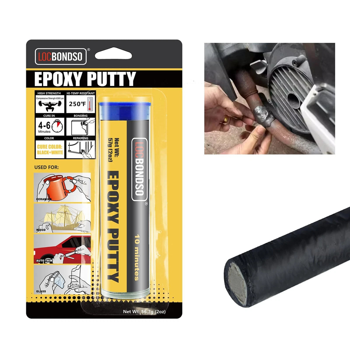 Epoxy Putty Stick for Automotive Repairs (Fast Setting, Dark Grey)