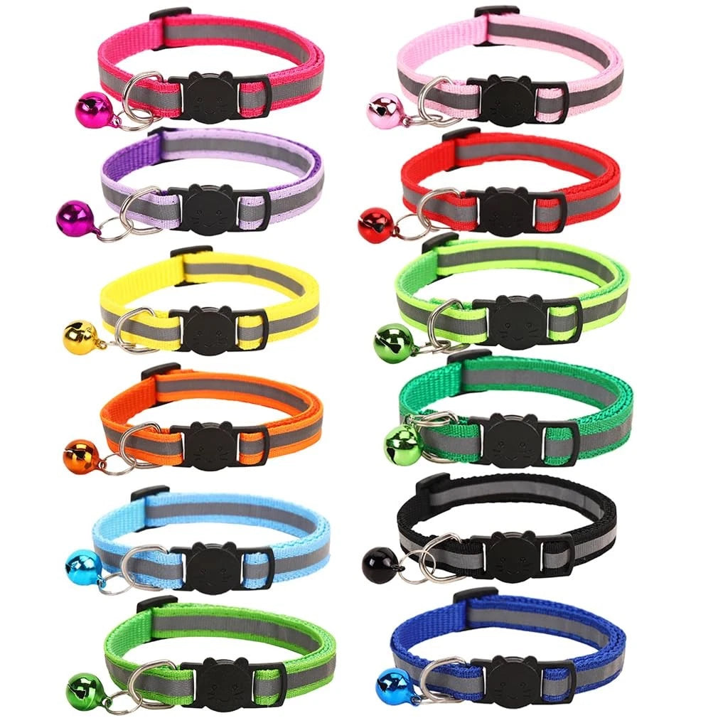 12-Pack Reflective Cat Collars 19-32 cm - Multicolor