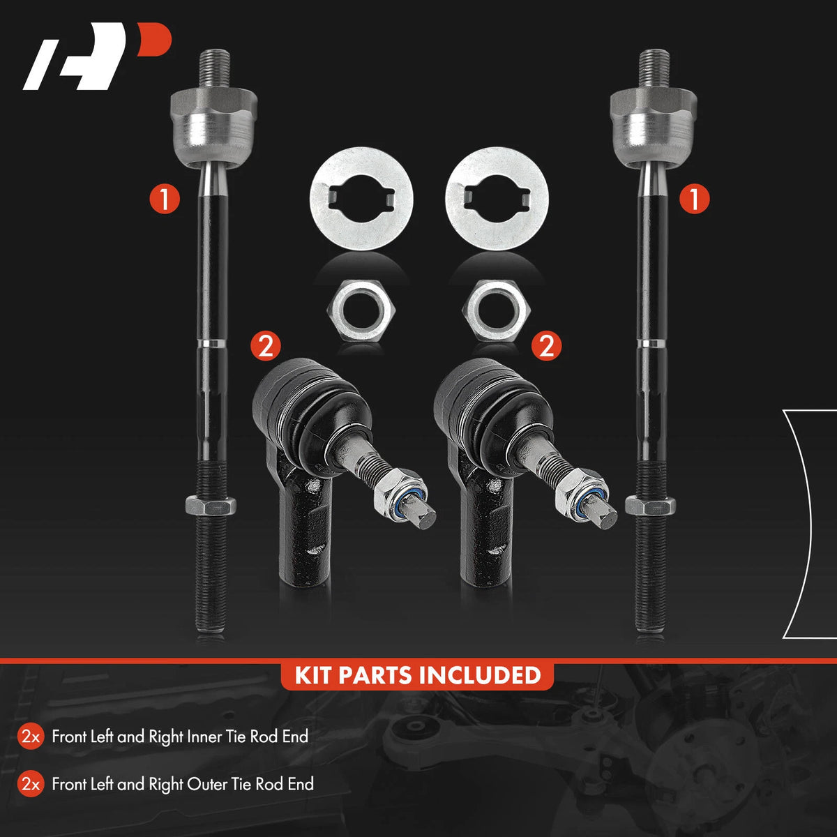 Set of 4 Front Inner & Outer Tie Rod Ends for Dodge Durango (2004–2006) 52855190AA, 52855190AB, 52855190AC