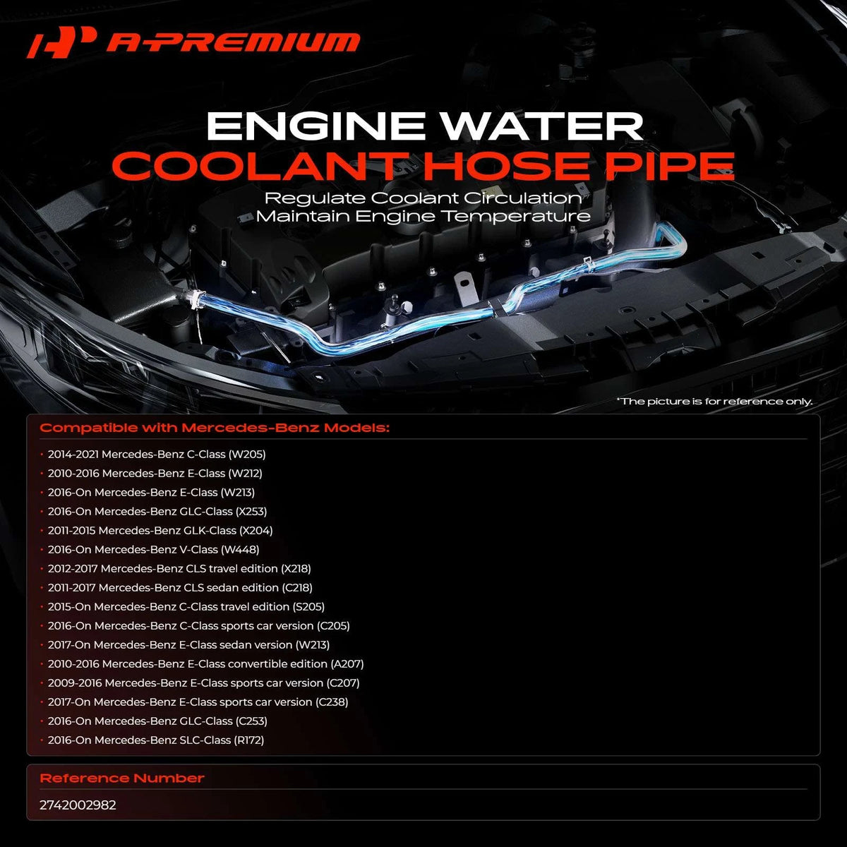 Engine Water Coolant Hose for Mercedes-Benz W205 C-Class E-Class (2014–2021) 2742002982