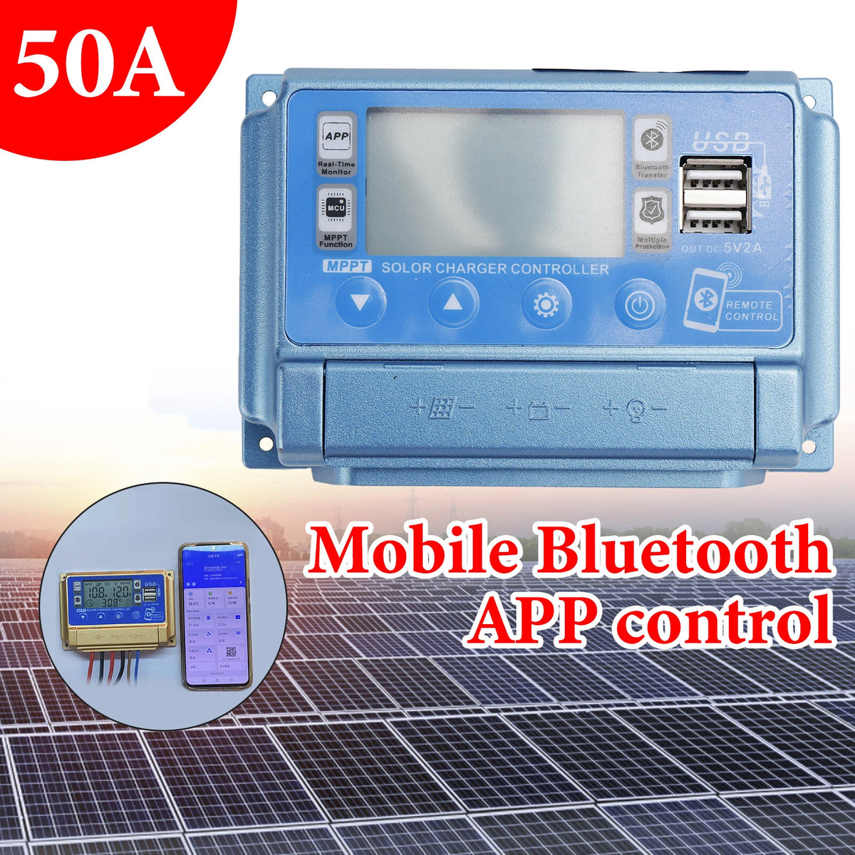 50A MPPT Bluetooth Solar Charge Controller for 12V-60V Battery (E401-A031-50A)
