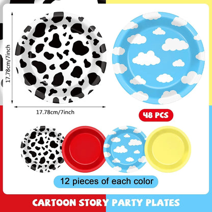 48 Pcs Cartoon Story Birthday Party Paper Plates for Toy Inspire Game Table